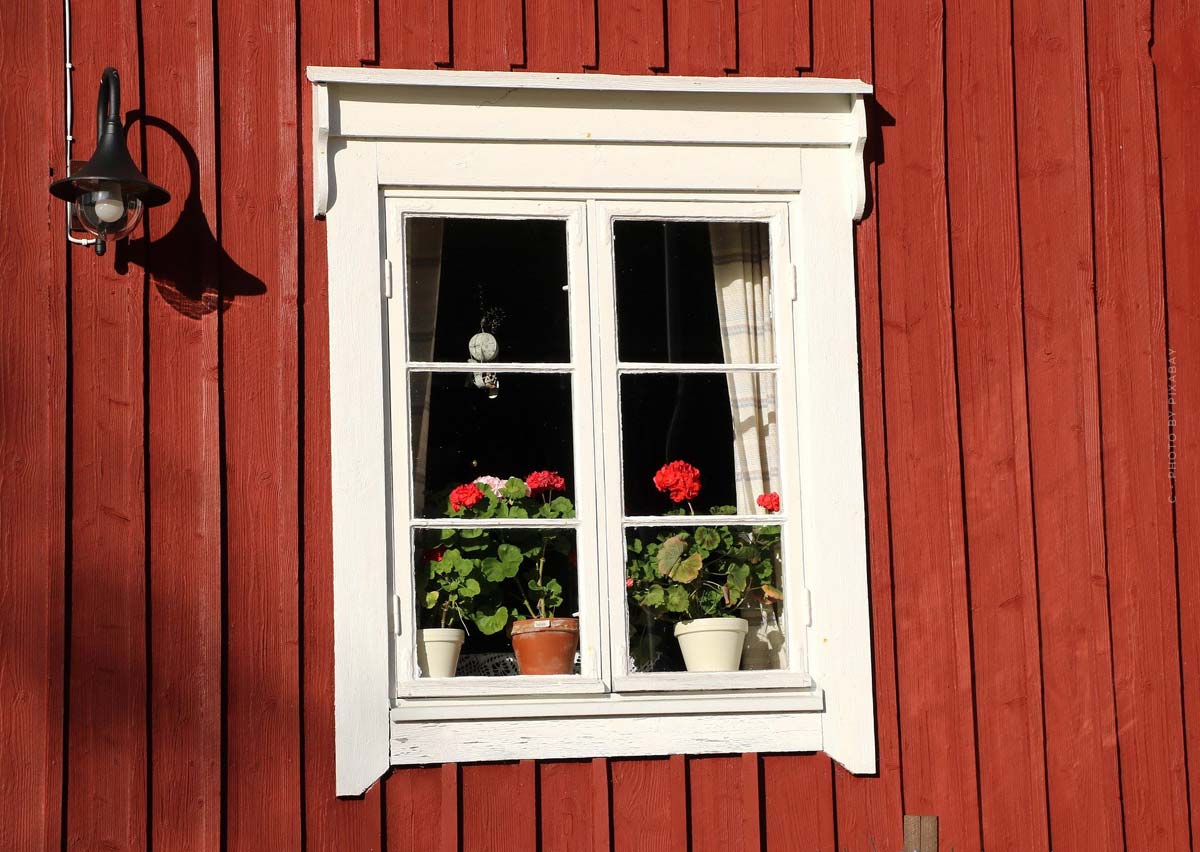 rotes-haus-kastenfenster-blumen-lampe-weisses-fenster