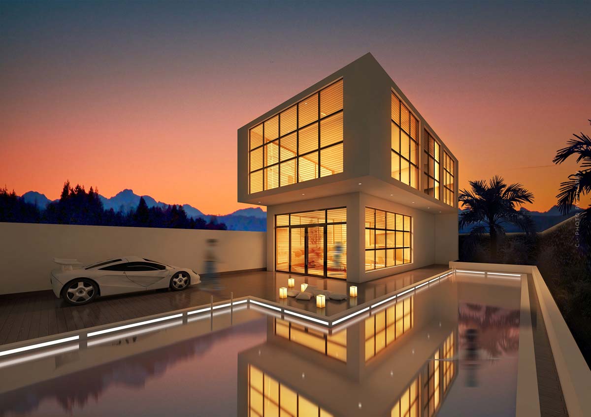 Hier sehen Sie eine Neubau Villa.
