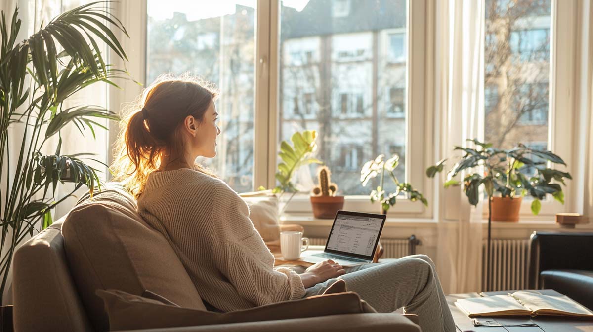 wohnungskauf-tipps-frau-zuhause-denkt-kaufen-statt-mieten-berlin-notebook-bildschirm