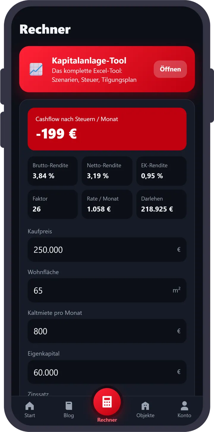 Immobilien-Rechner in der App: Rendite, Cashflow und Kapitalanlage berechnen